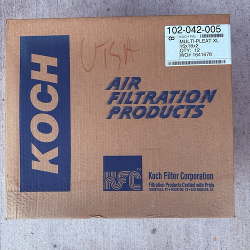 12-Pack 16x16x2 Koch Pleated XL Air Filters HVAC Furnace AC 102-012-005 &