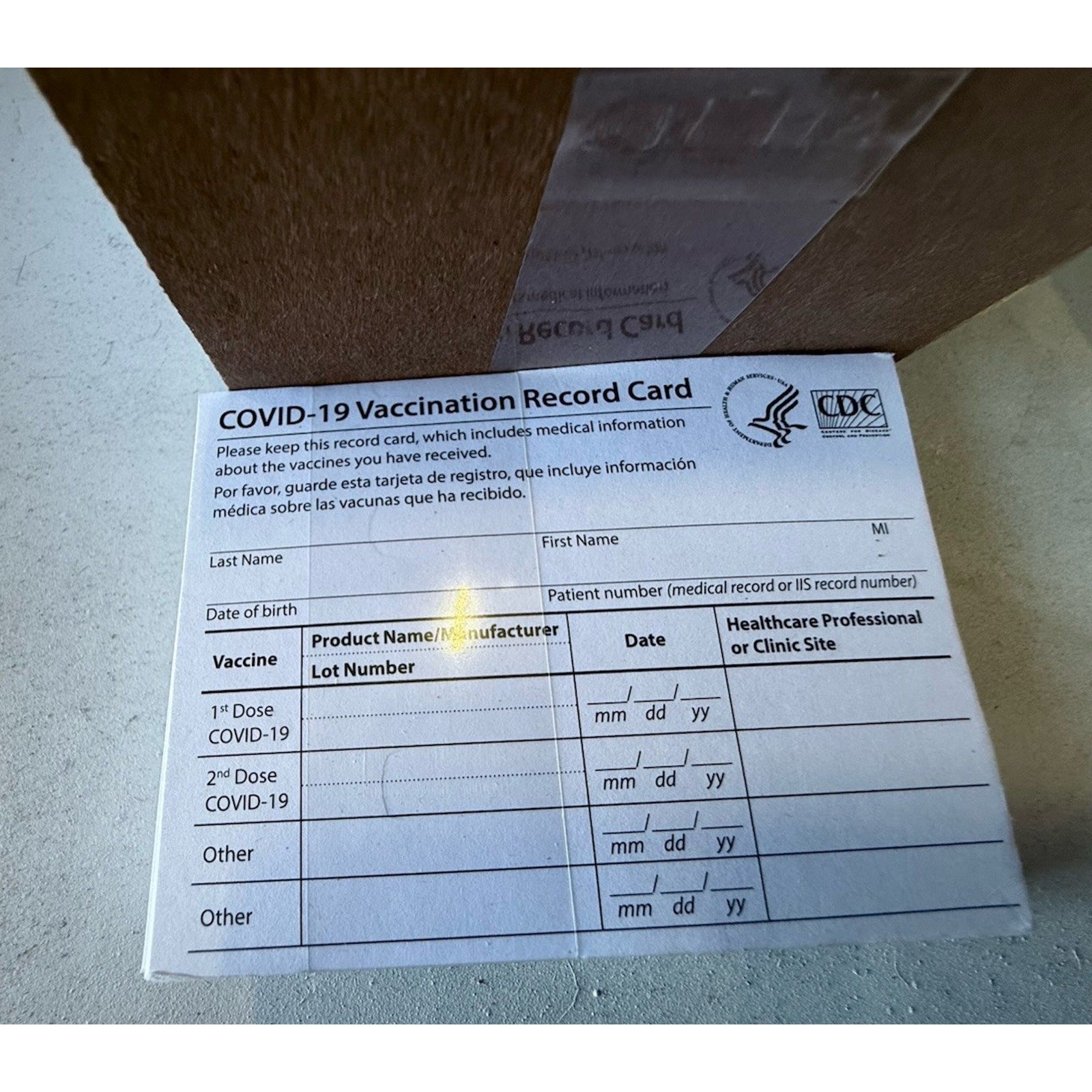 CDC COVID-19 Vaccination Blank Card Collector Use Only