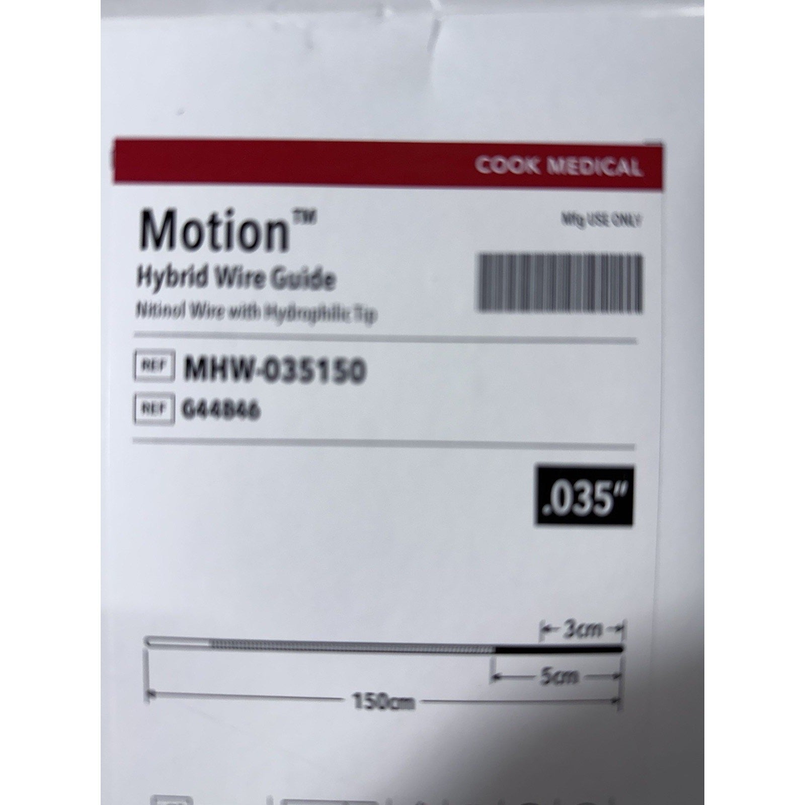 Manta Hybrid Wire GuideNitinol Wire with Hydrophilic Tip, MHW-035150 G44846