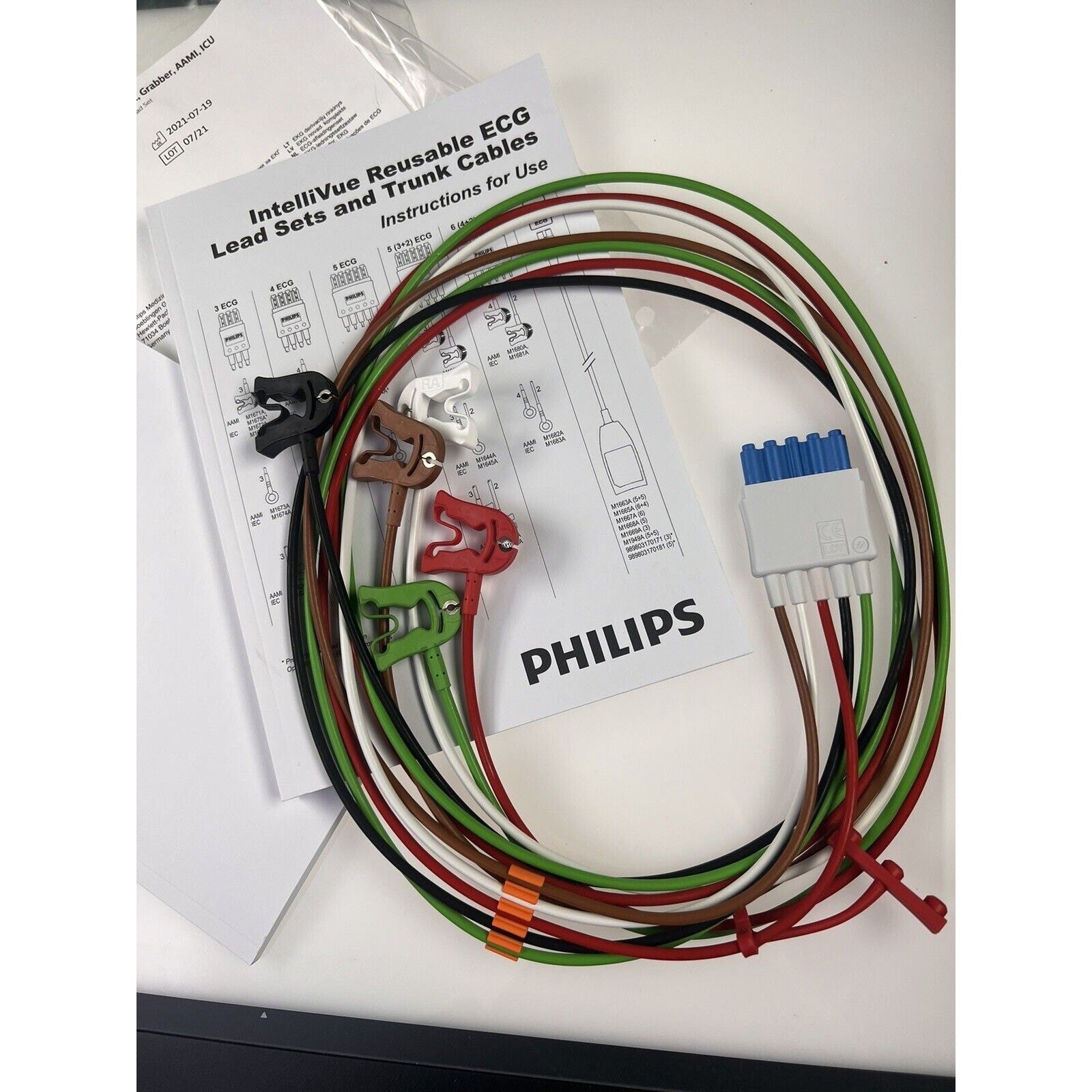 Philips 5 Lead Set, AAMI ICU, Grabber, ECG | M1968A | 98980312584. BRAND NEW