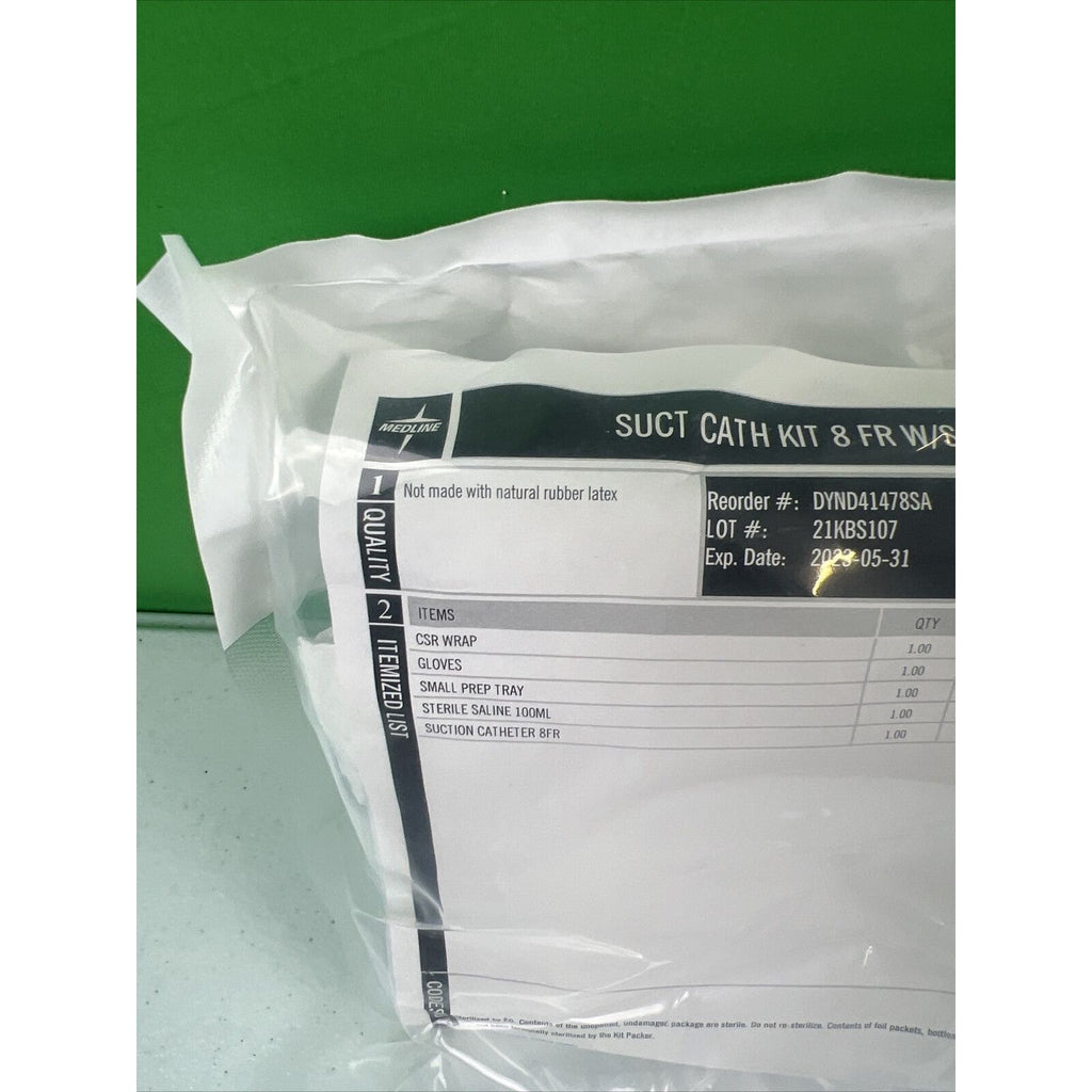 Medline SUCT CATH KIT 8 FR W/SALINE. Exp Date 5/31/2031
