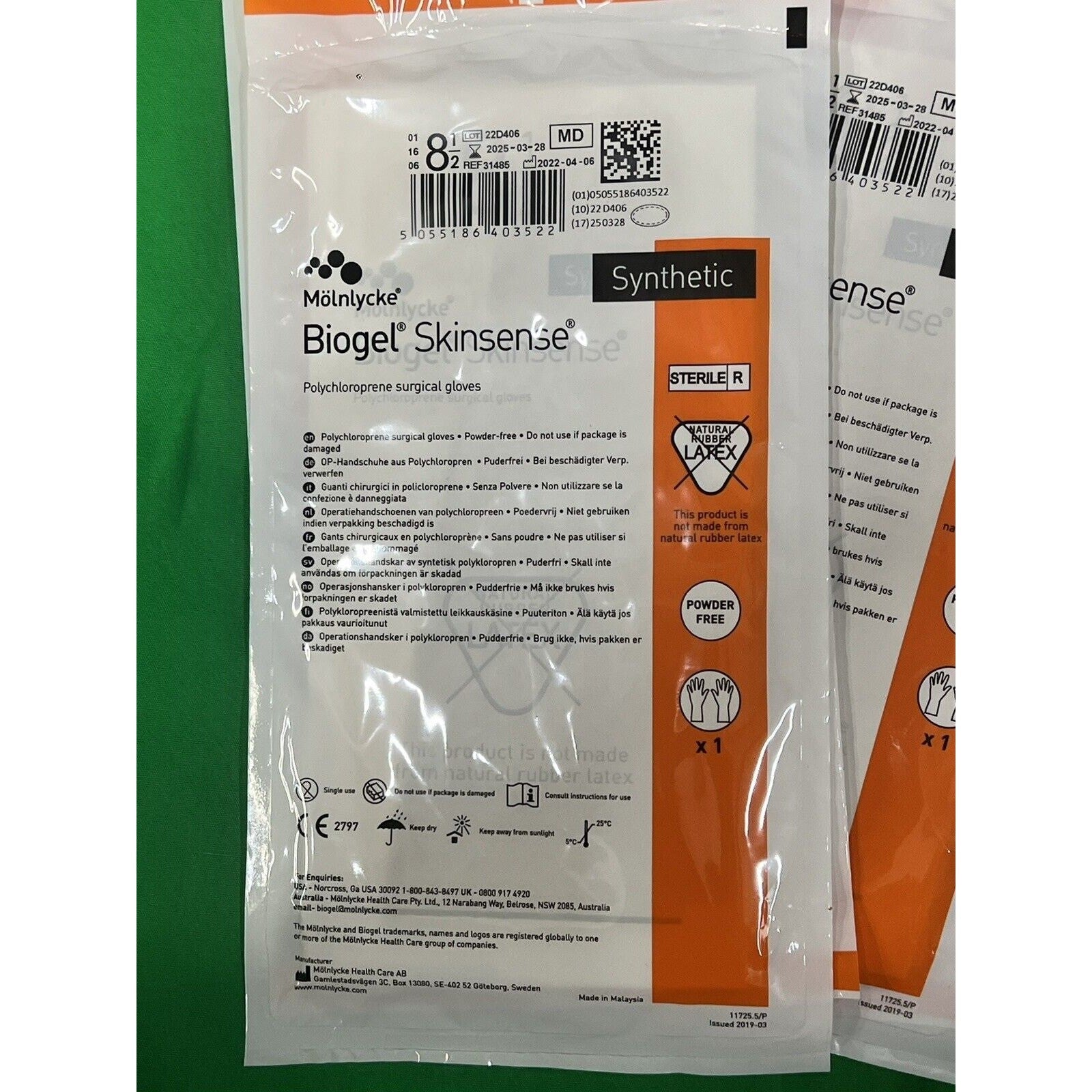 Molnlycke Biogel Skinsense gloves, 28 Units 8.5 To 6.5 Mix Package