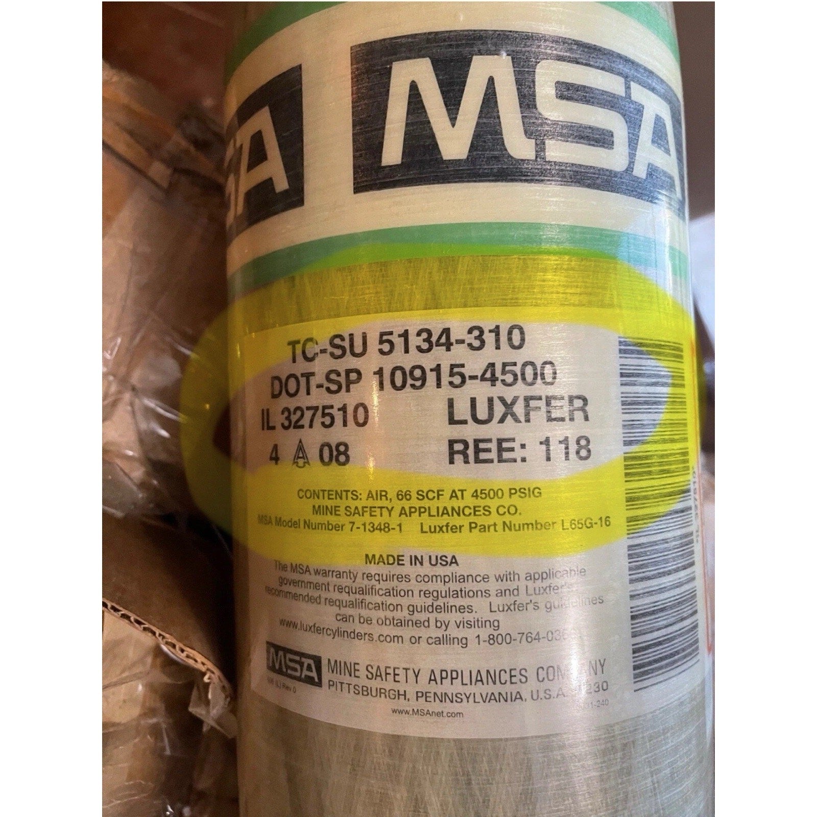 4 Tanks Scott/ MSA 4500psi TC-SU 5134-310 Ultra Elite, H-45 Low Profile Luxfer