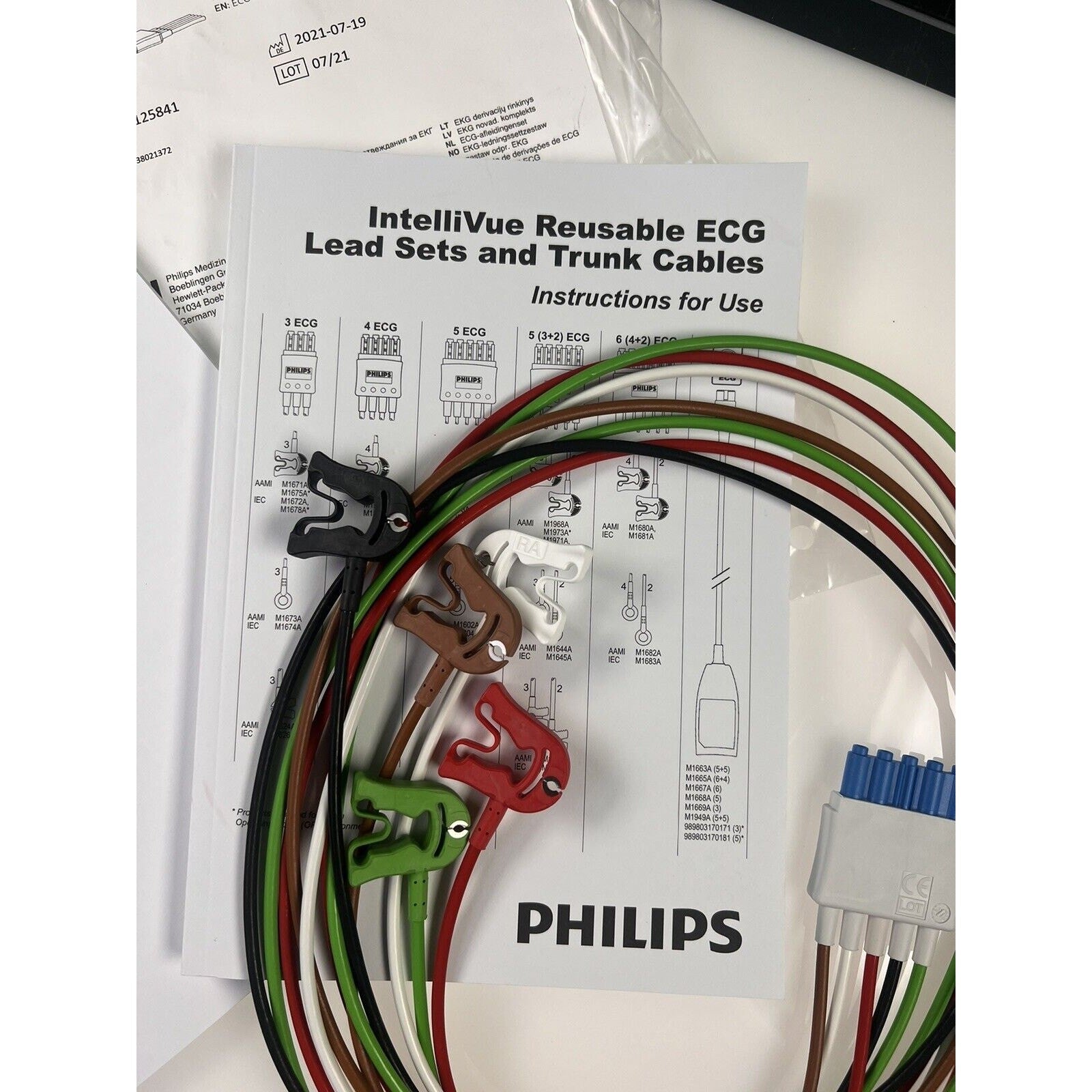 Philips 5 Lead Set, AAMI ICU, Grabber, ECG | M1968A | 98980312584. BRAND NEW