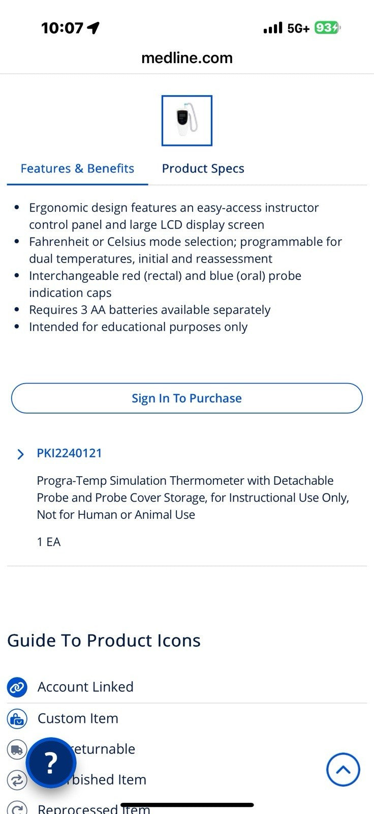 Pocket Nurse Progra-Temp Simulated Thermometer Education Simulation.  New