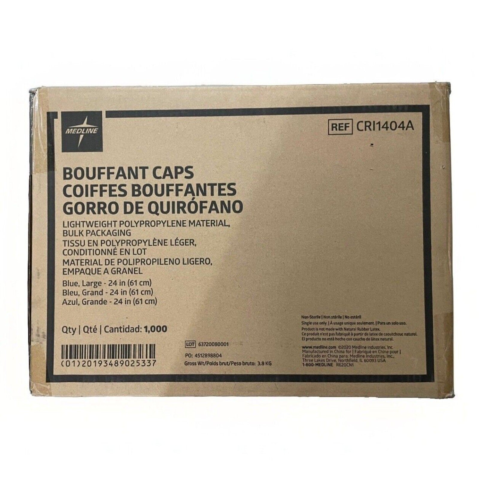 Medline 1000 Case Bouffant Hair Net Cap Non Woven Disposable Hairnet CRI1404A