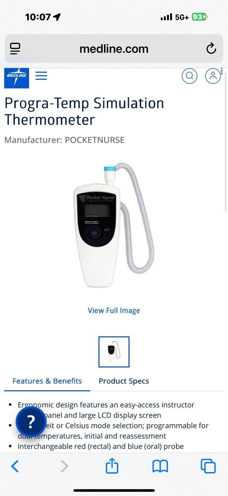 Pocket Nurse Progra-Temp Simulated Thermometer Education Simulation.  New