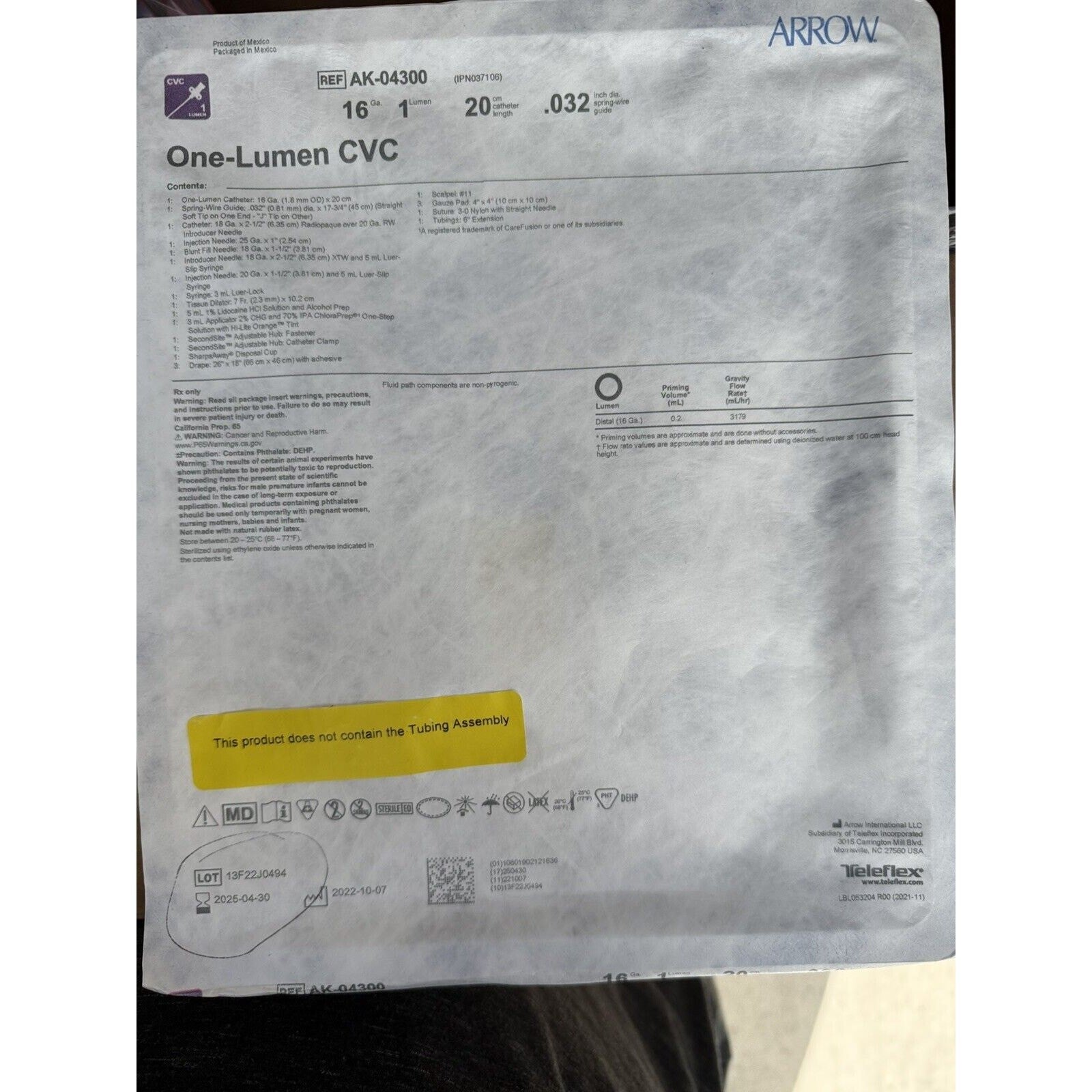 TeleFlex ARROW One Lumen CVC AK-04300, 16G x 20cm, 6 Pack