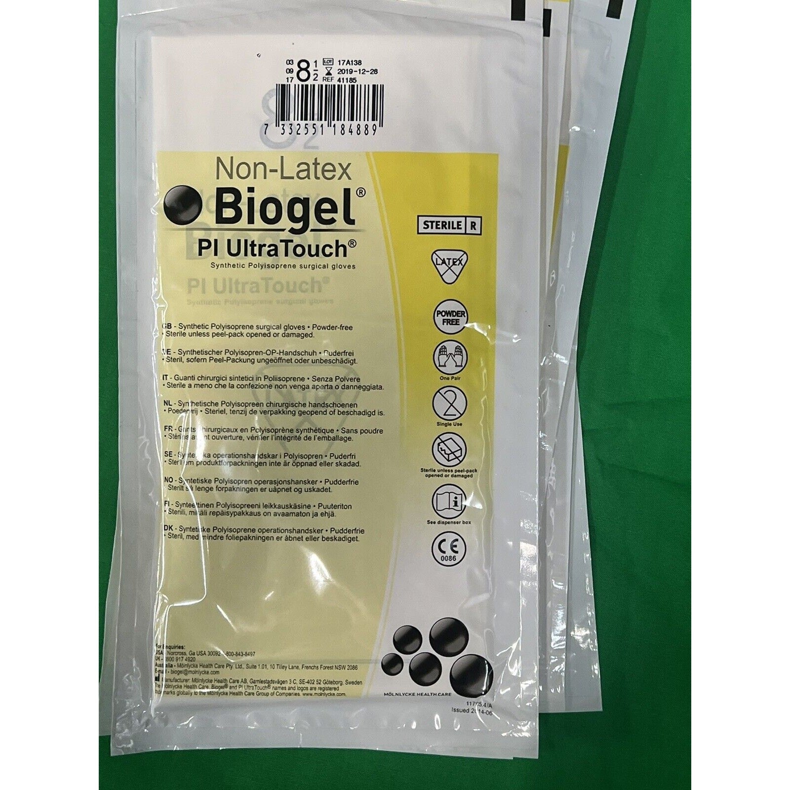 Molnlycke #41180 Biogel PI UltraTouch Surgical Gloves, Mix Sizes- lot of 6 pairs