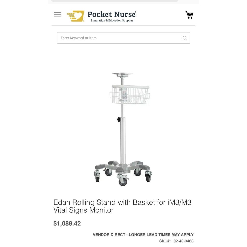 Original EDAN ROLLING MOBILE STAND M3 M3B VITAL SIGNS MONITOR W/ LOCKING WHEELS