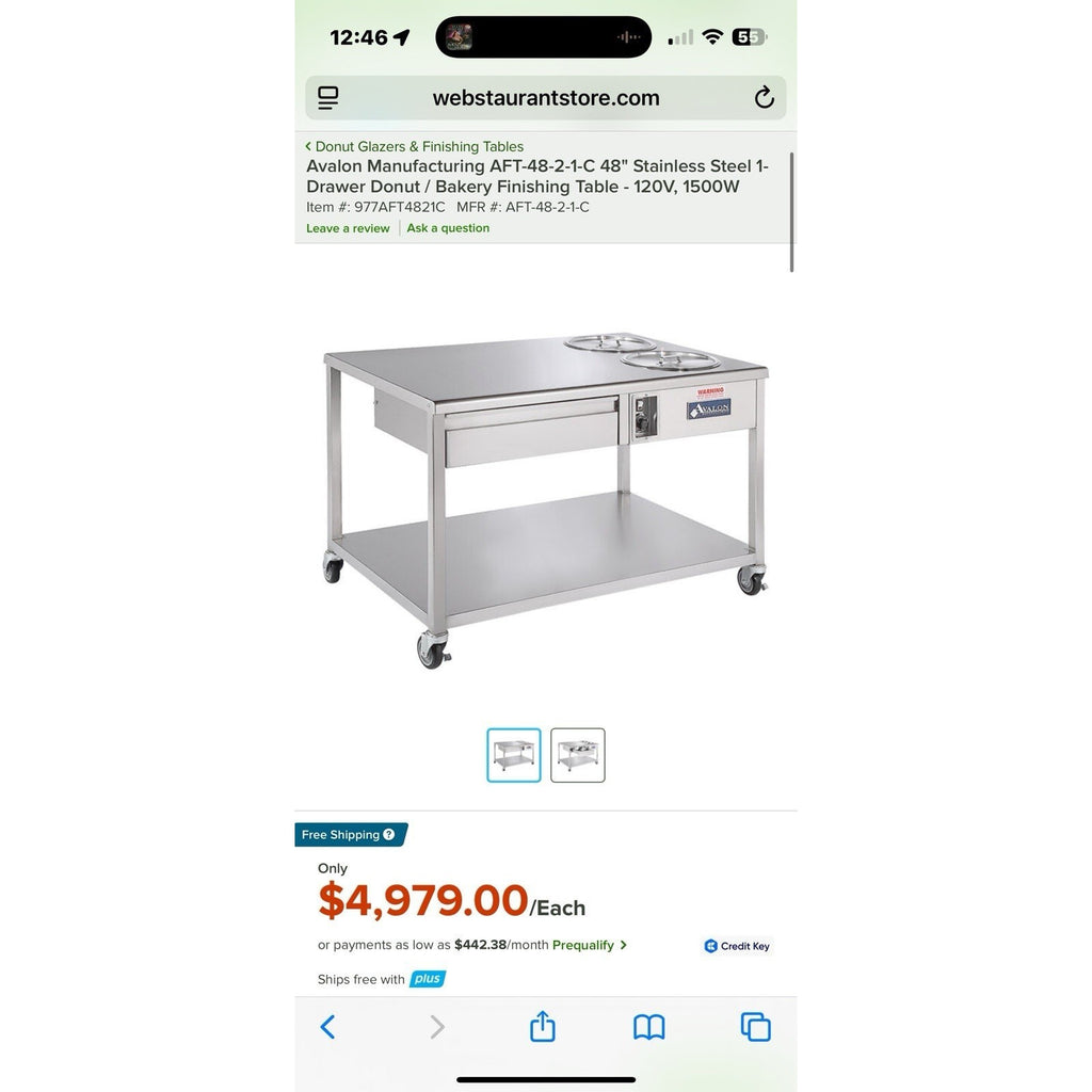 Avalon Donut Bakery Finishing Table AFT-48-2-1-C 48"