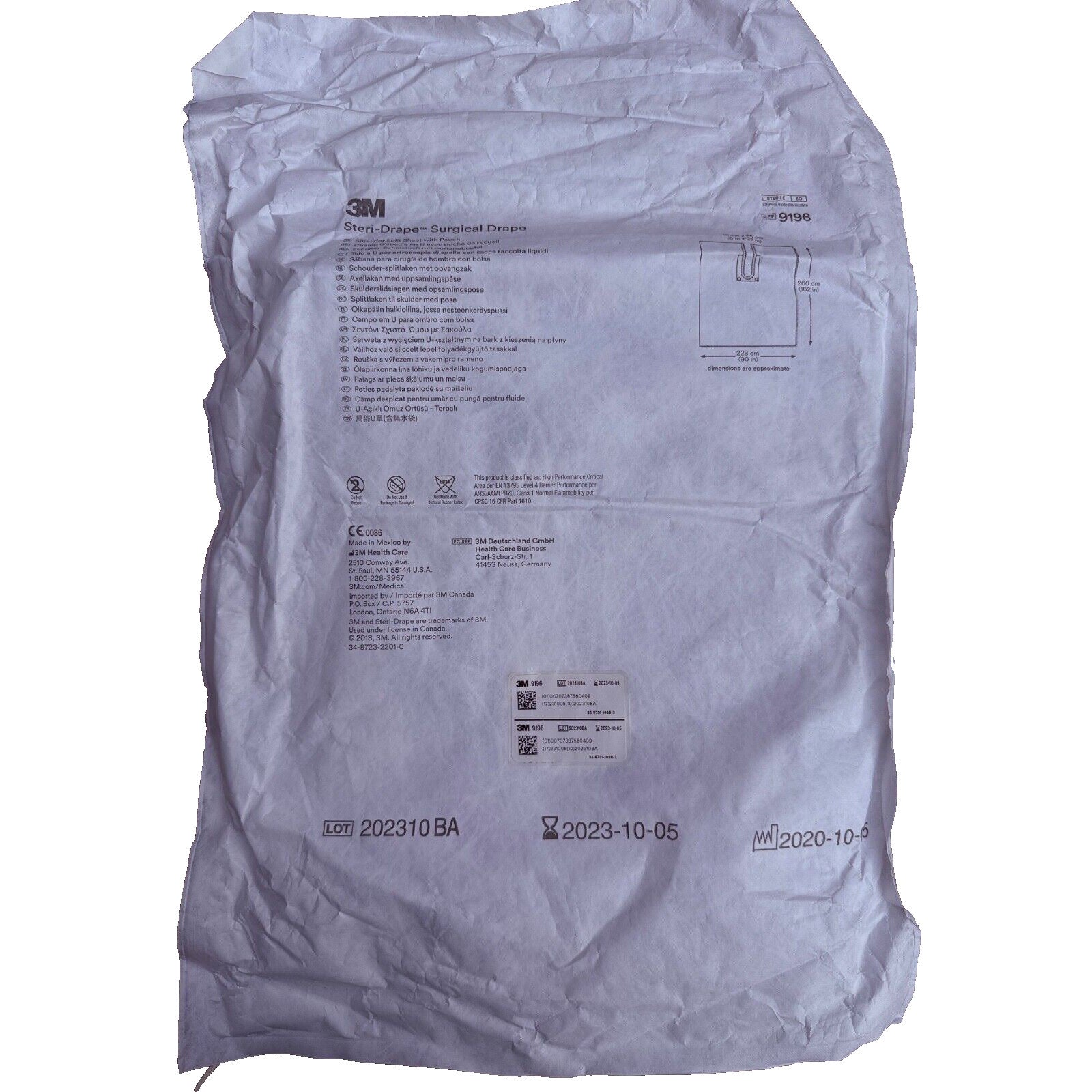 3M Steri-Drape Surgical Drape Shoulder Split Sheet w/Pouch 9196, Expired 10/2023