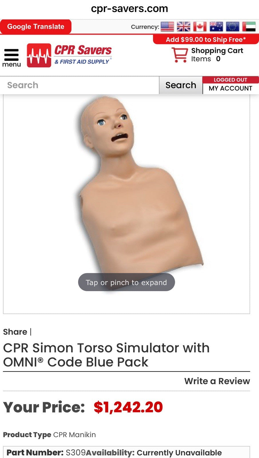 CPR Simon Basic Life Support Torso S309. Electronic