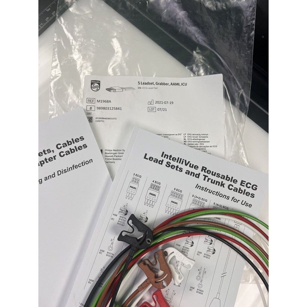 Philips 5 Lead Set, AAMI ICU, Grabber, ECG | M1968A | 98980312584. BRAND NEW