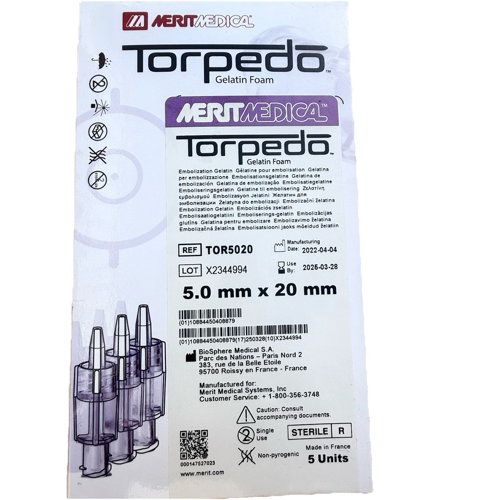 MERITMEDICAL Torpedo Gelatin Foam TOR5020, March 2026