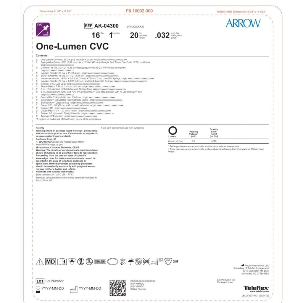 TeleFlex ARROW One Lumen CVC AK-04300, 16G x 20cm, 6 Pack