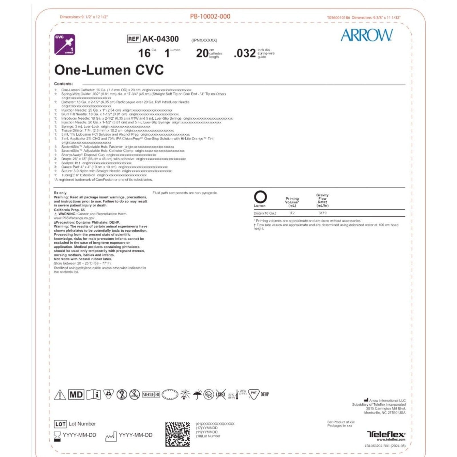 TeleFlex ARROW One Lumen CVC AK-04300, 16G x 20cm, 6 Pack