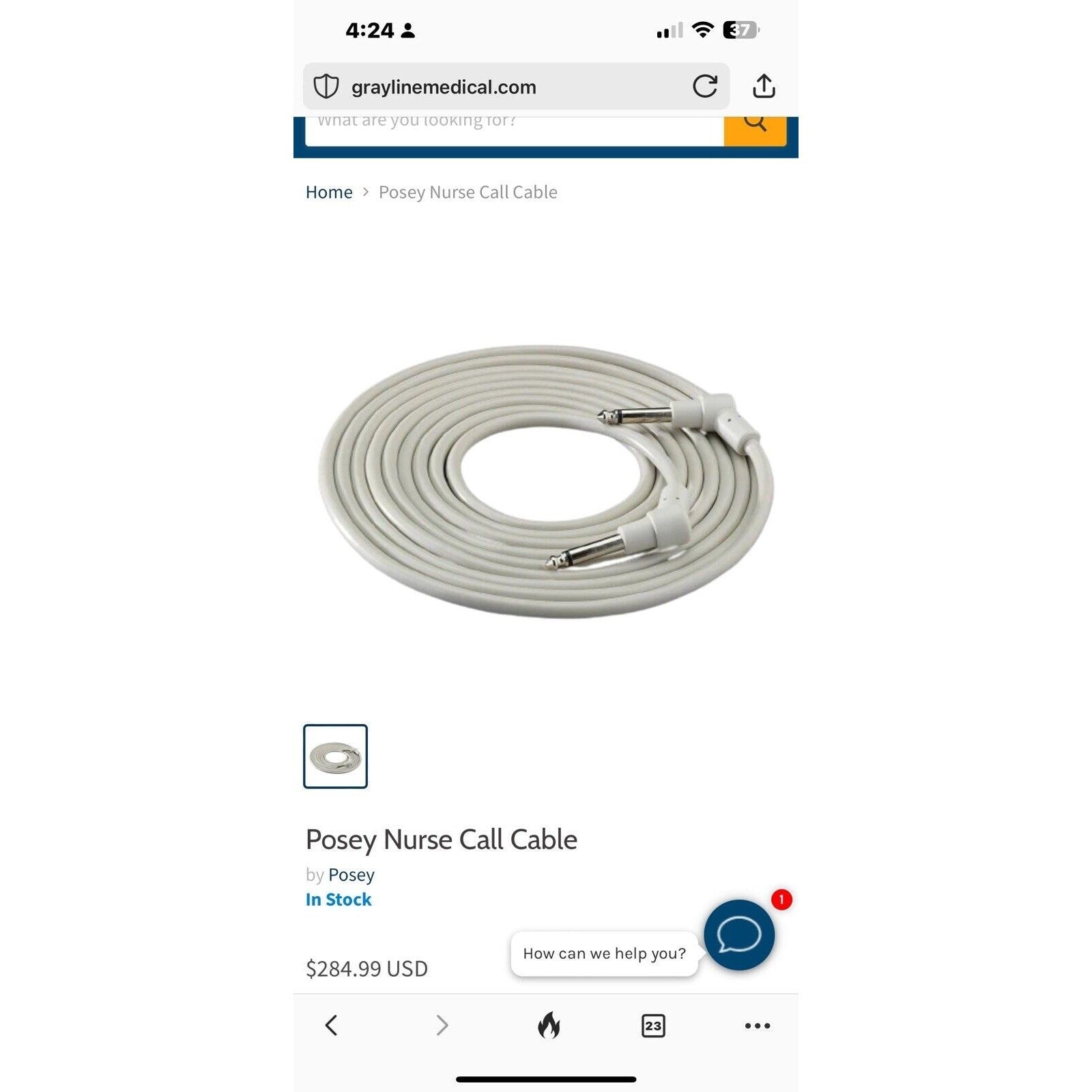 POSEY 8282 NURSE CALL CABLE COMPONENT FOR KEEPSAFE DELUXE SITTER SELECT