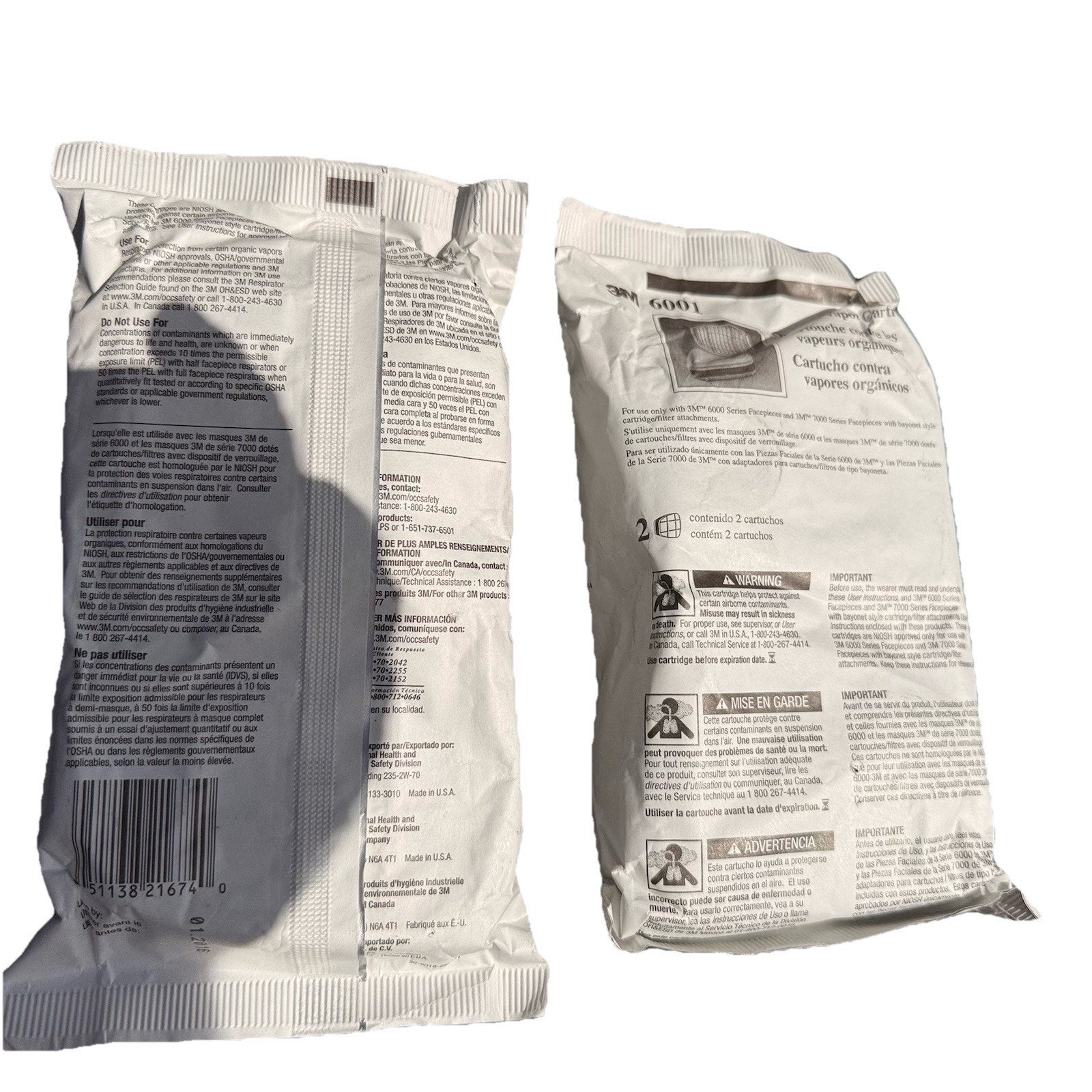3M Safety 6001 Low-Maintenance Organic Vapor Cartridge, For 6000 and 7000 Series