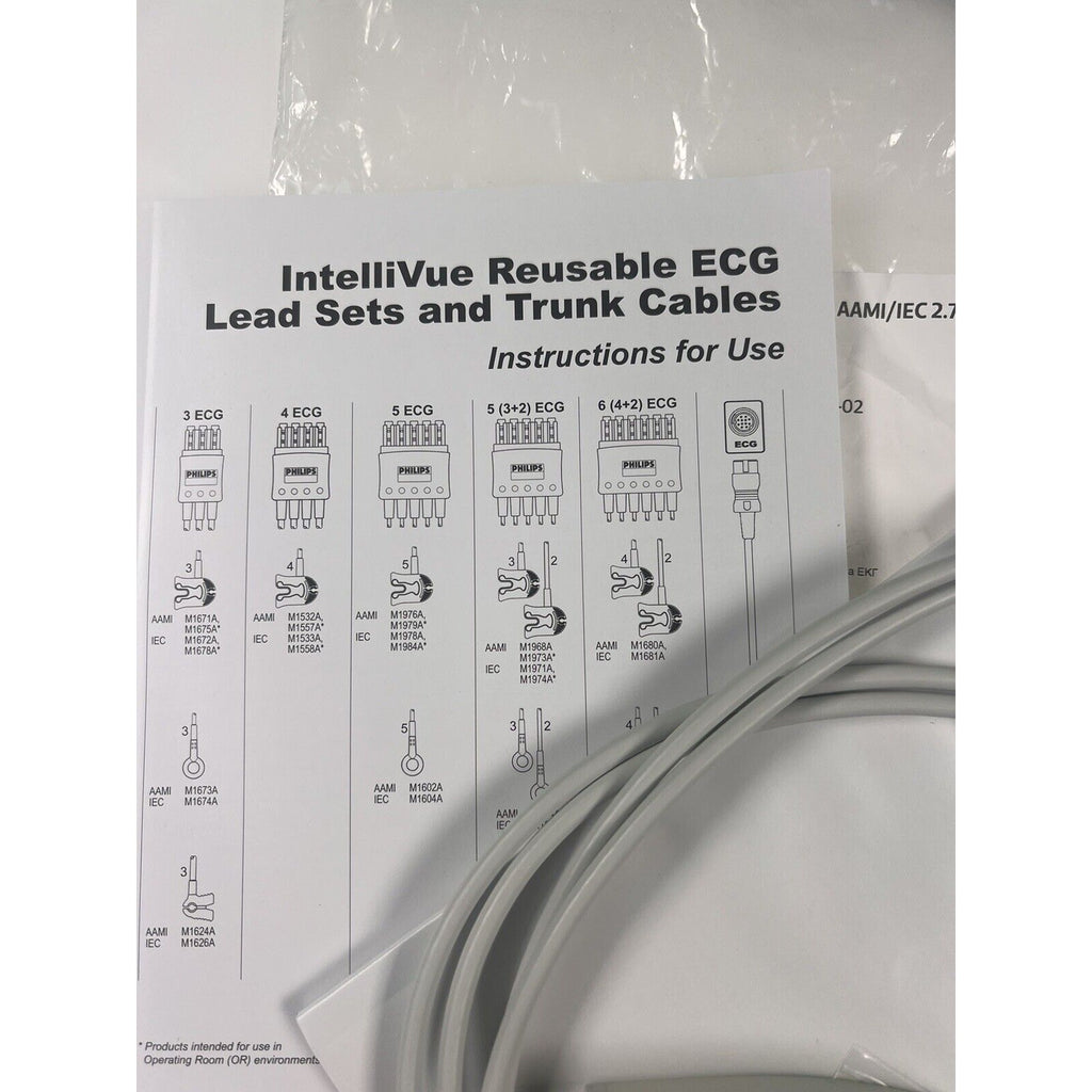 Philips M1668A CBL 5 Lead ECG Trunk, AAMI/IEC 2.7m, 989803145061, New unused