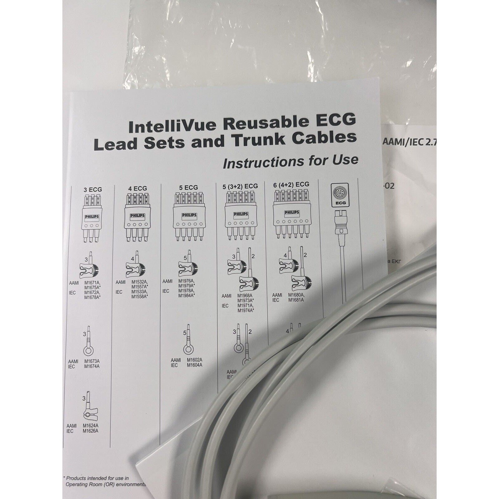 Philips M1668A CBL 5 Lead ECG Trunk, AAMI/IEC 2.7m, 989803145061, New unused