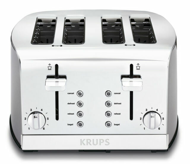Krups KH734D50 4 Slice Wide-Slot Breakfast Toaster Silver - Bread /Bagels